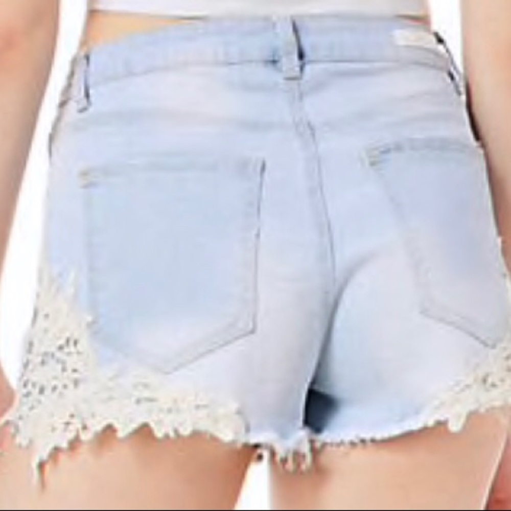 Almost Famous Juniors Denim Shorts Light Wash Lace